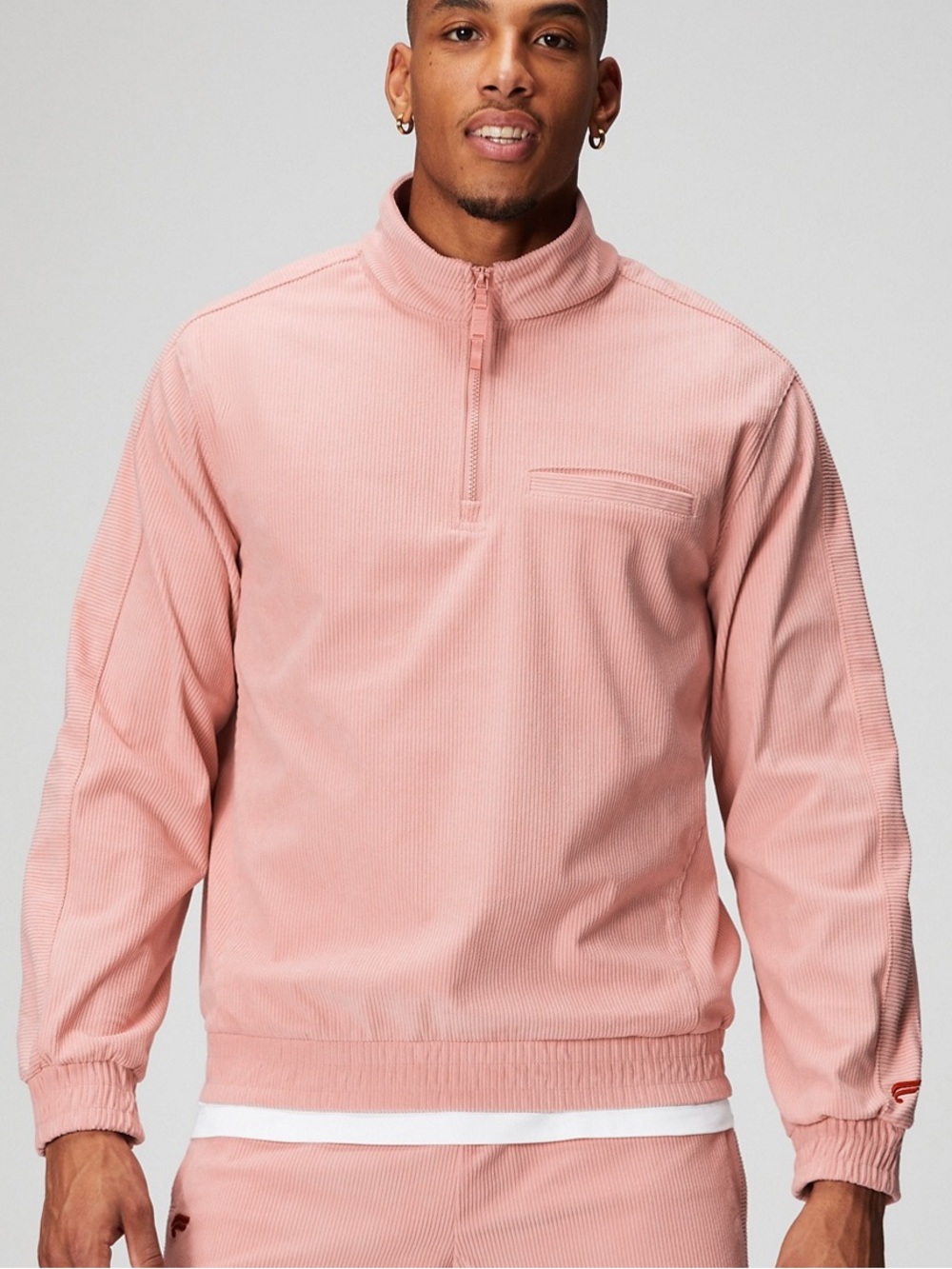 Fabletics “The Club Cord 1/4 Zip Men's Jacket in Dusty Pink | Size Small